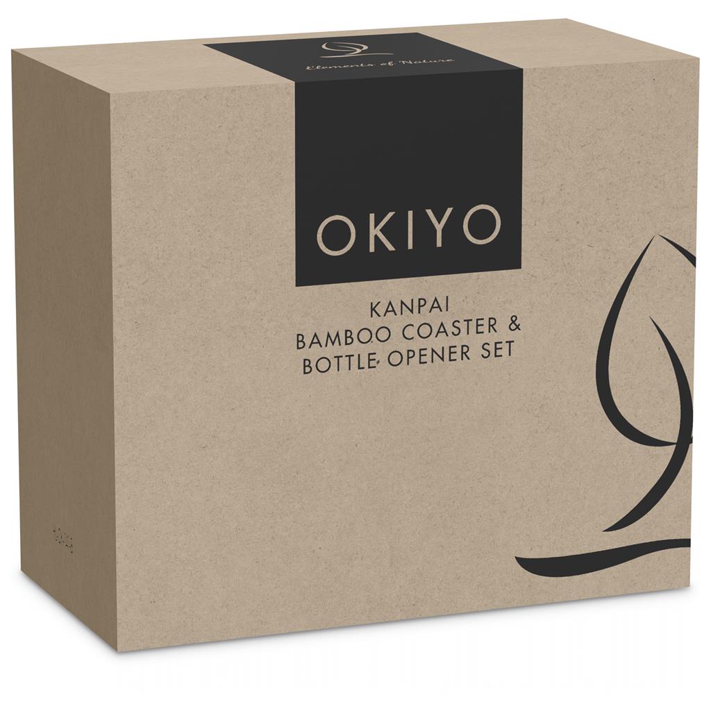Okiyo Kanpai Bamboo Coaster & Bottle Opener Set Mirelle Leather and Lifestyle