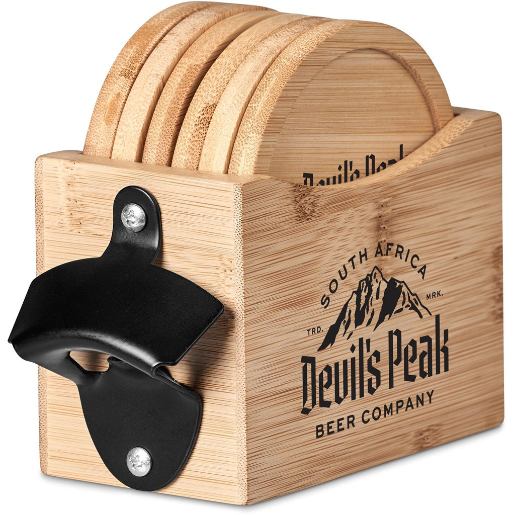 Okiyo Kanpai Bamboo Coaster & Bottle Opener Set Mirelle Leather and Lifestyle