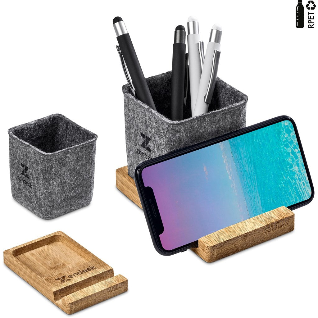 Okiyo Kyadi Recycled PET & Bamboo Desk Caddy Phone Stand Mirelle Leather and Lifestyle