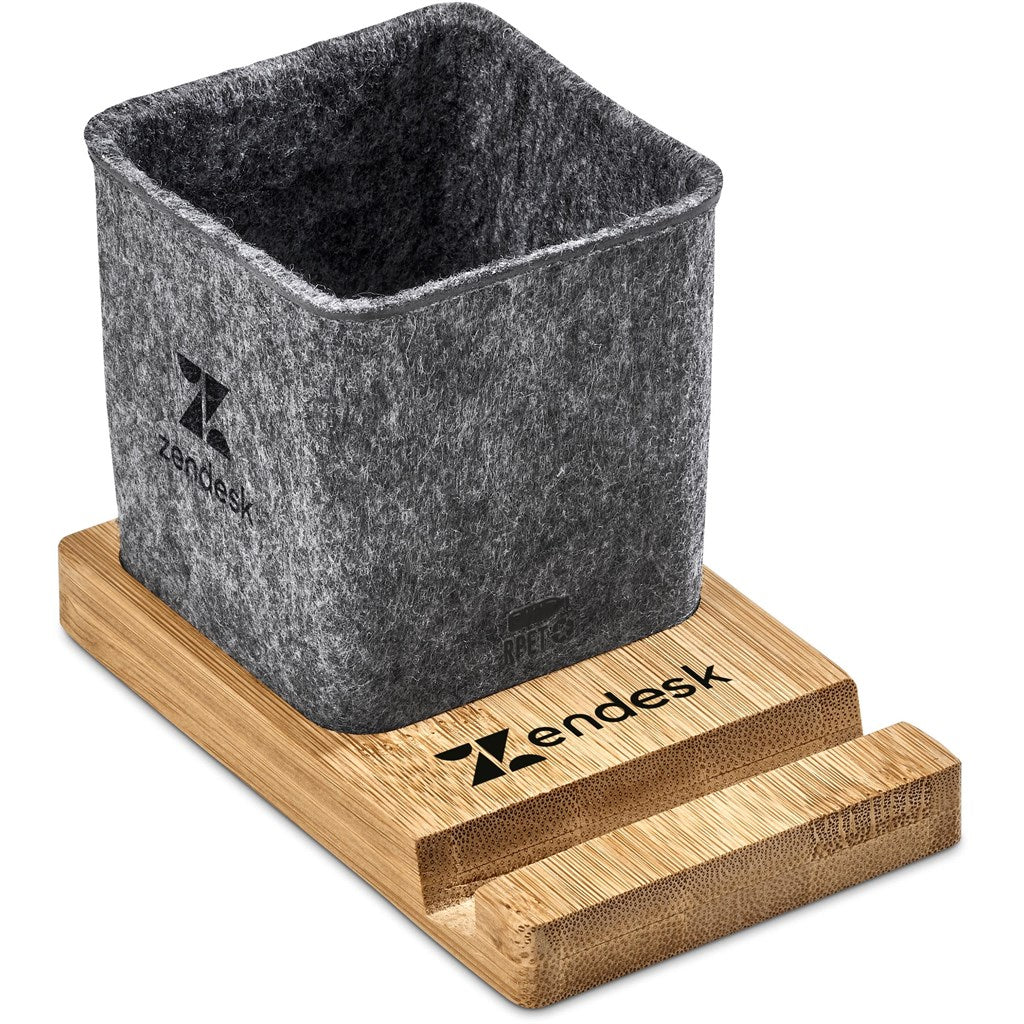 Okiyo Kyadi Recycled PET & Bamboo Desk Caddy Phone Stand Mirelle Leather and Lifestyle