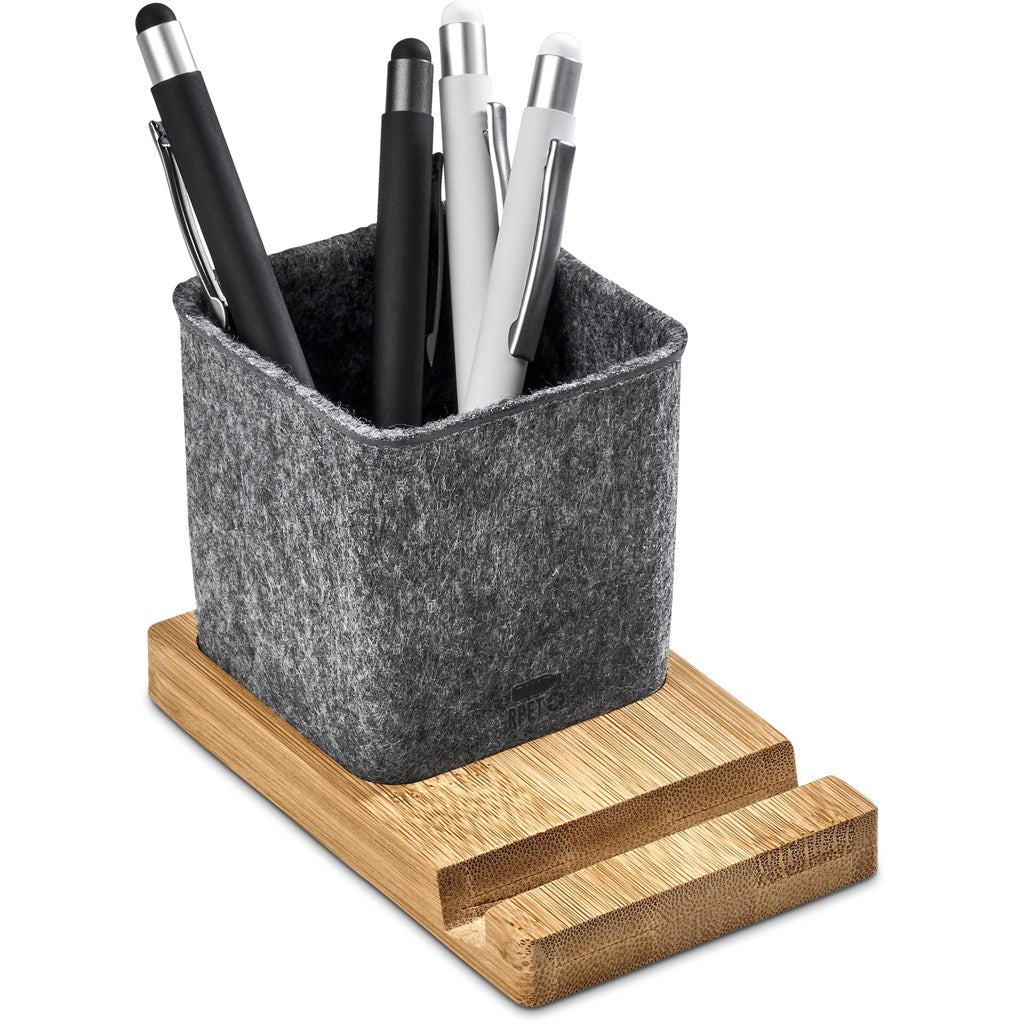 Okiyo Kyadi Recycled PET & Bamboo Desk Caddy Phone Stand Mirelle Leather and Lifestyle