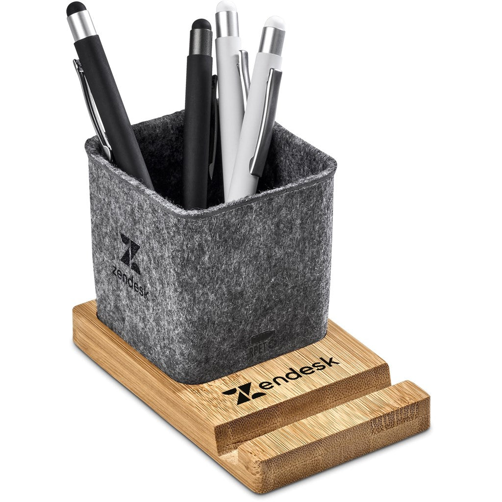 Okiyo Kyadi Recycled PET & Bamboo Desk Caddy Phone Stand Mirelle Leather and Lifestyle
