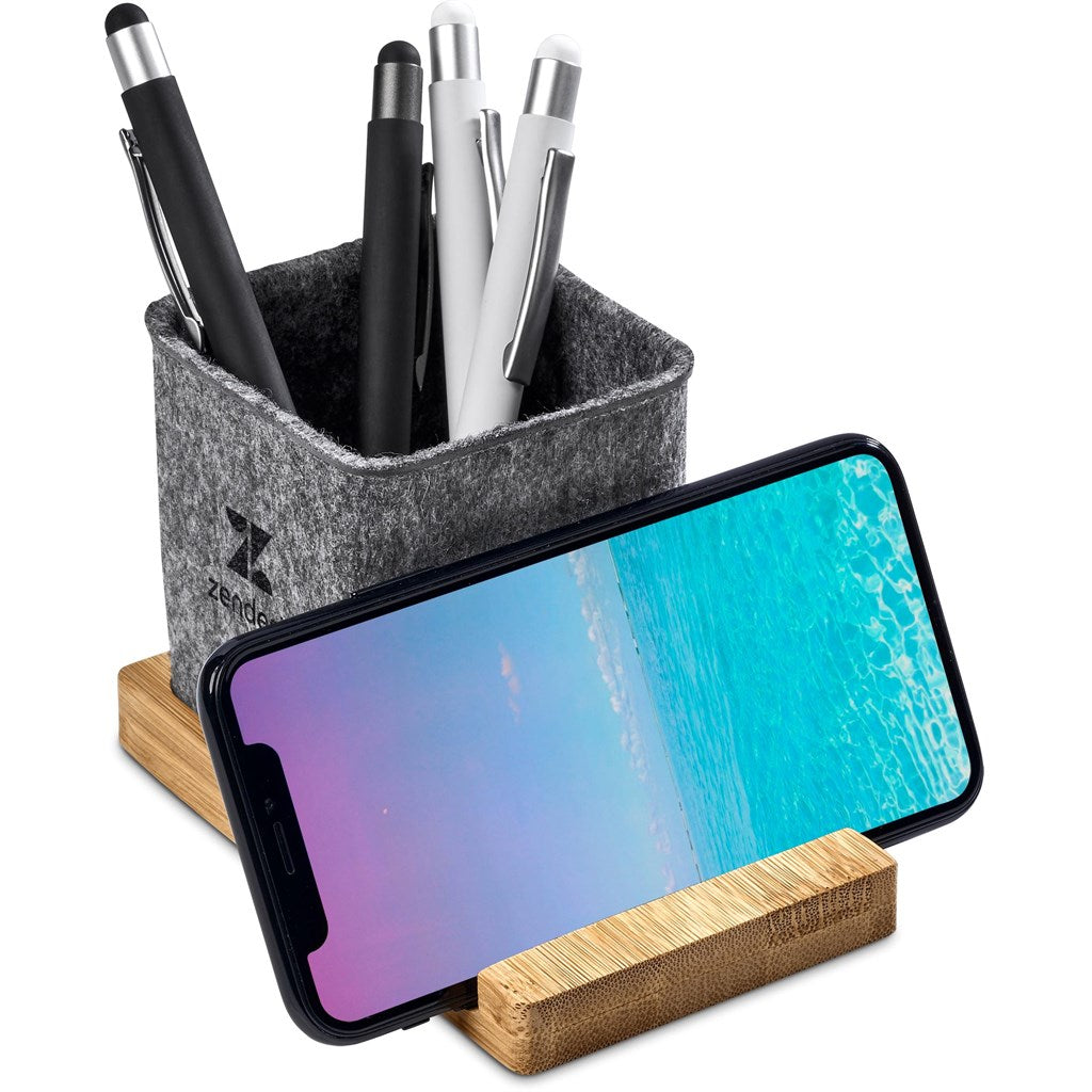 Okiyo Kyadi Recycled PET & Bamboo Desk Caddy Phone Stand Mirelle Leather and Lifestyle