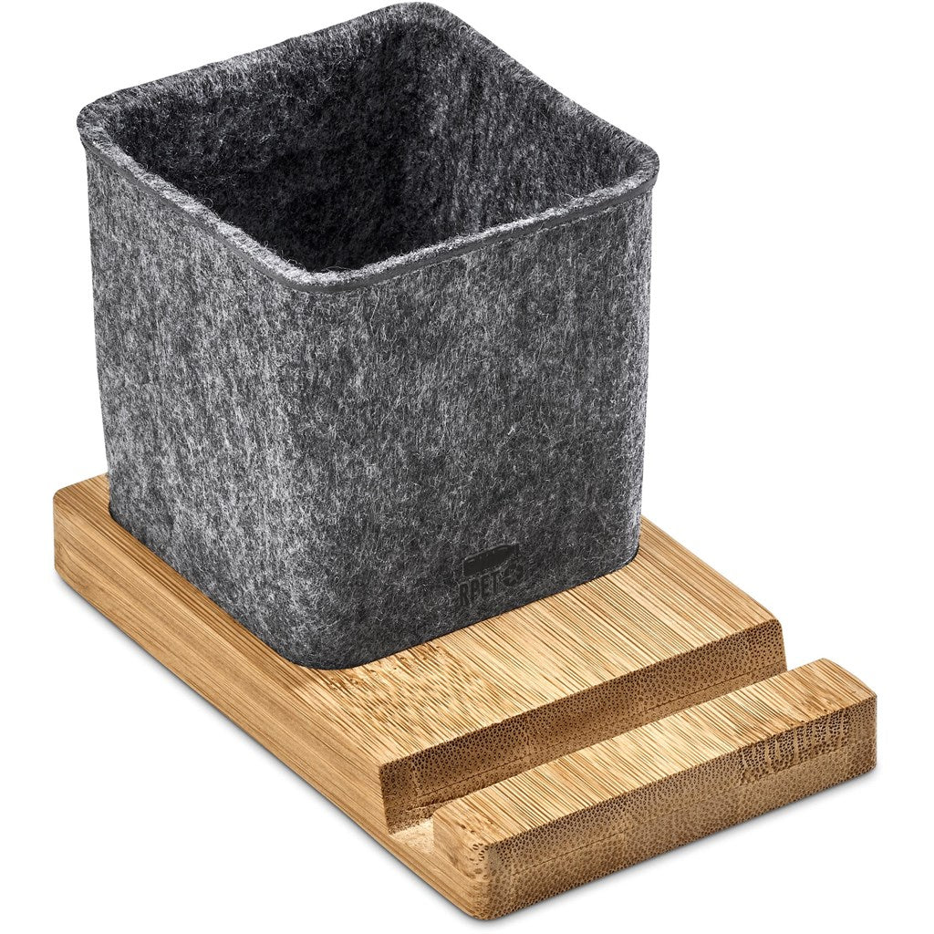 Okiyo Kyadi Recycled PET & Bamboo Desk Caddy Phone Stand Mirelle Leather and Lifestyle