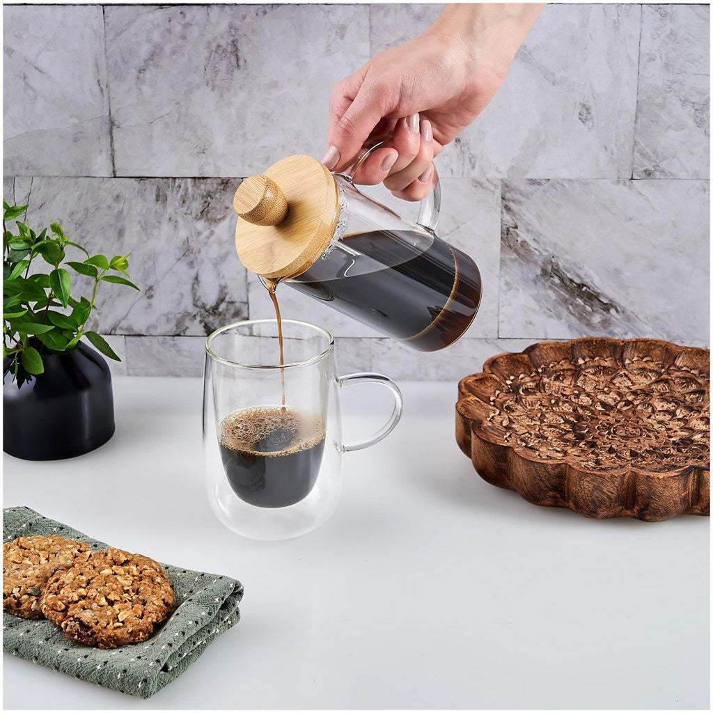 Okiyo Osu Glass & Bamboo Coffee Plunger - 350ml Mirelle Leather and Lifestyle