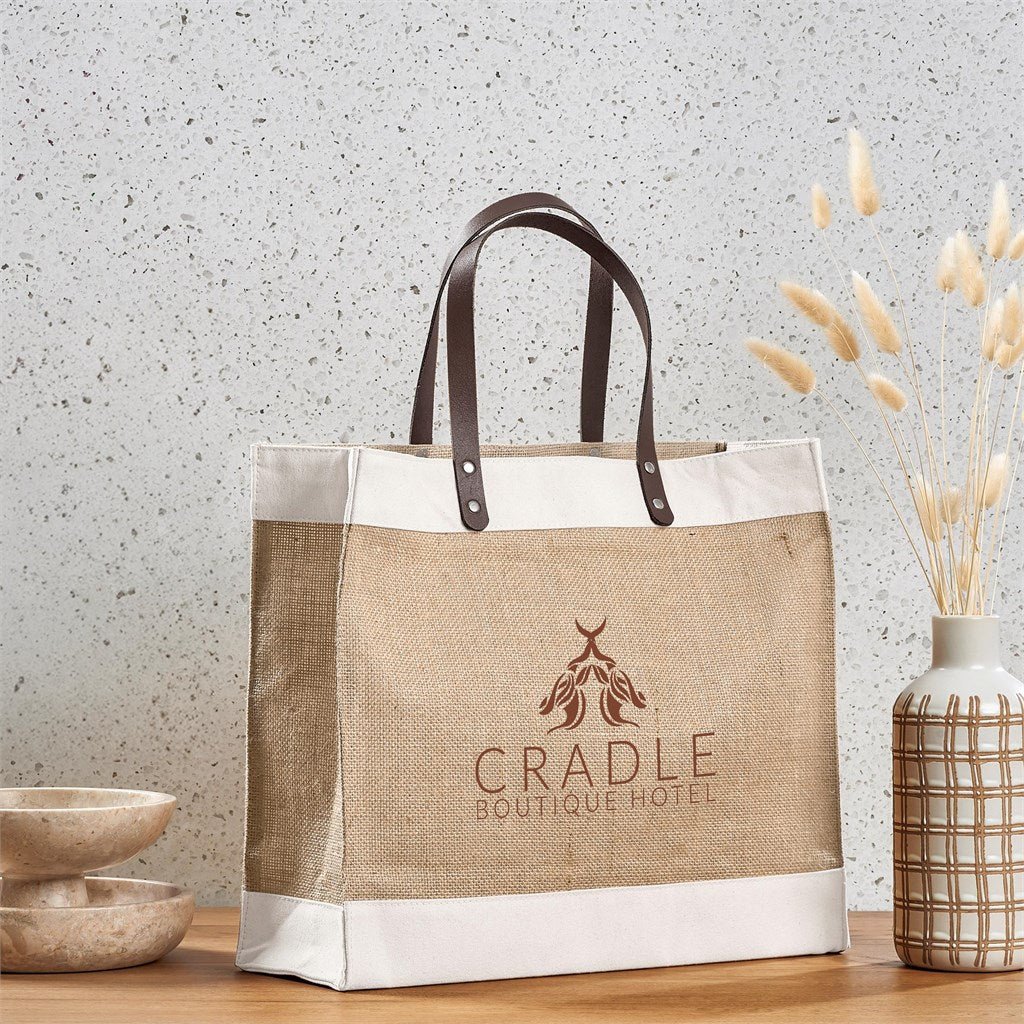 Okiyo Reza Jute & Cotton Tote with Leather Handles Mirelle Leather and Lifestyle
