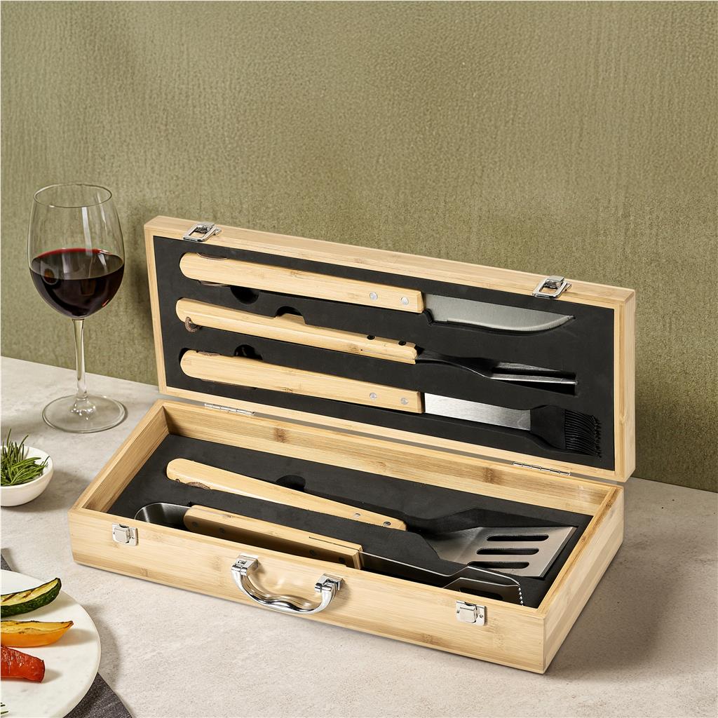 Okiyo Yakiniku Bamboo 5-Piece Braai Set Mirelle Leather and Lifestyle