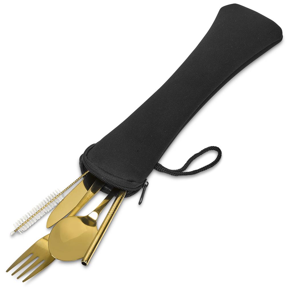 Serendipio Golden Cutlery Set Mirelle Leather and Lifestyle