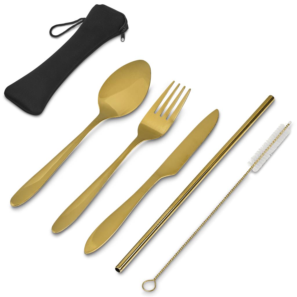 Serendipio Golden Cutlery Set Mirelle Leather and Lifestyle