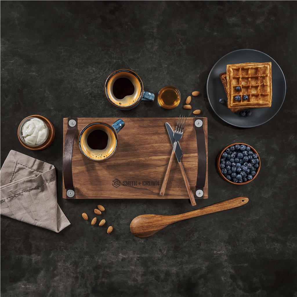 Serendipio Large Farm Style Wooden Tray with Leather Straps Mirelle Leather and Lifestyle