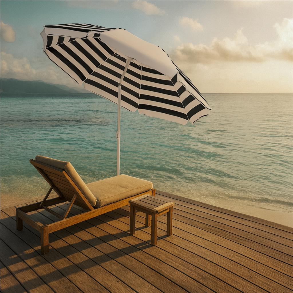 Serendipio Tanereef Stripe Beach Umbrella Mirelle Leather and Lifestyle