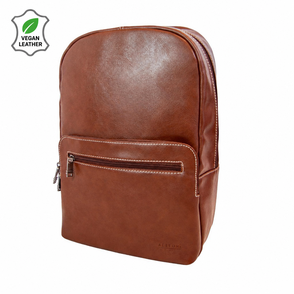 Vegan Leather Laptop Backpack - Chestnut Brown | MIRELLE