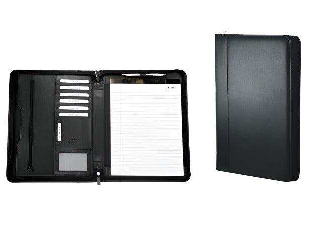 A4 Genuine Leather Zip Around Executive Folio Folder - Black - MIRELLE Leather and Lifestyle