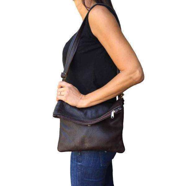 Genuine Leather Fold Over Messenger Handbag | MIRELLE ZA Crossbody Handbag Mirelle Leather and Lifestyle