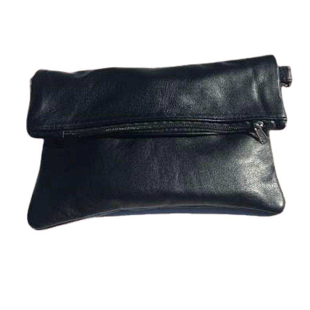 Mirelle Genuine Leather Fold Over Messenger Handbag - Black - MIRELLE Leather and Lifestyle
