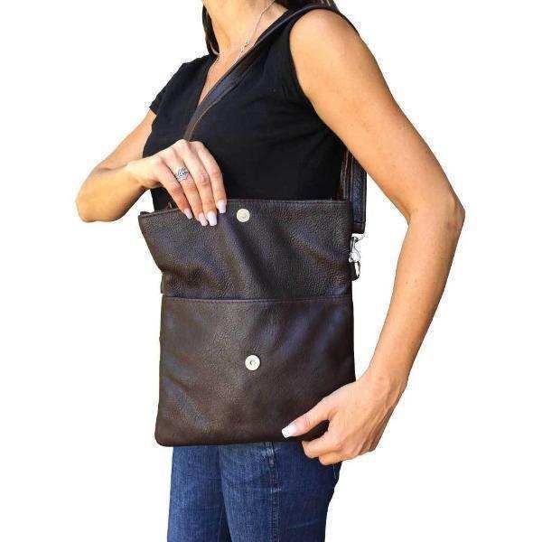 Mirelle Genuine Leather Fold Over Messenger Handbag - Black - MIRELLE Leather and Lifestyle