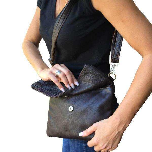 Mirelle Genuine Leather Fold Over Messenger Handbag - Black - MIRELLE Leather and Lifestyle