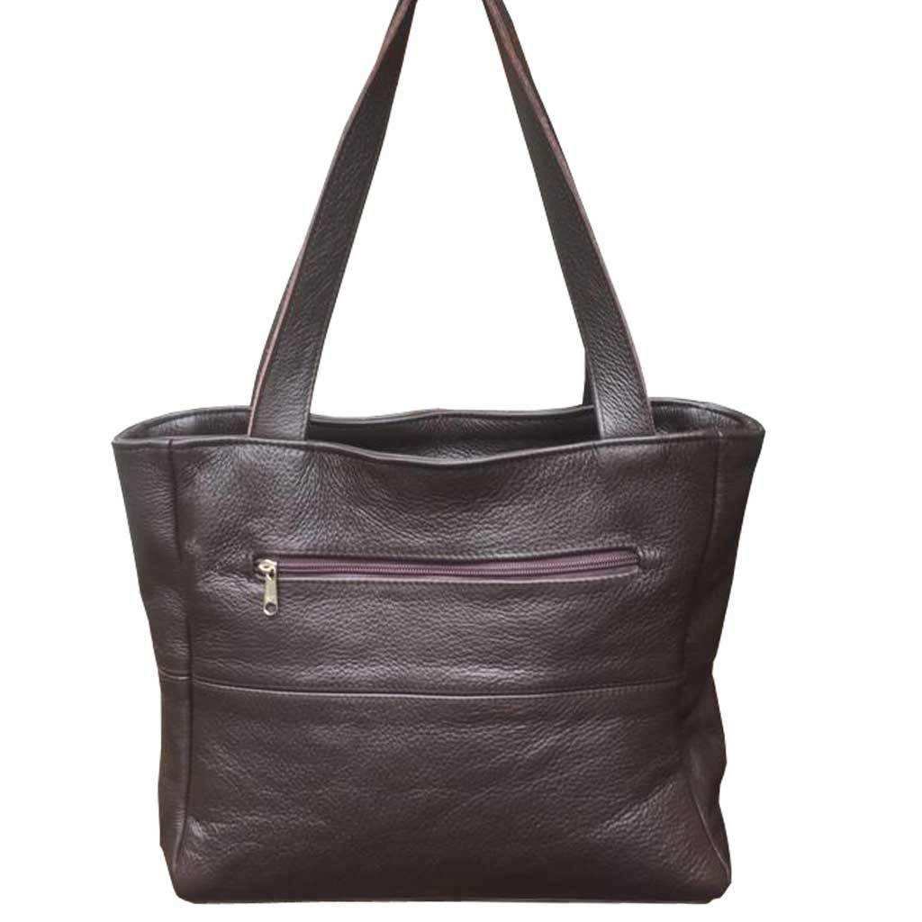 Mirelle Shopper Shoulder Handbag With Outside Zipped Pocket | Genuine Leather - Brown - MIRELLE Leather and Lifestyle