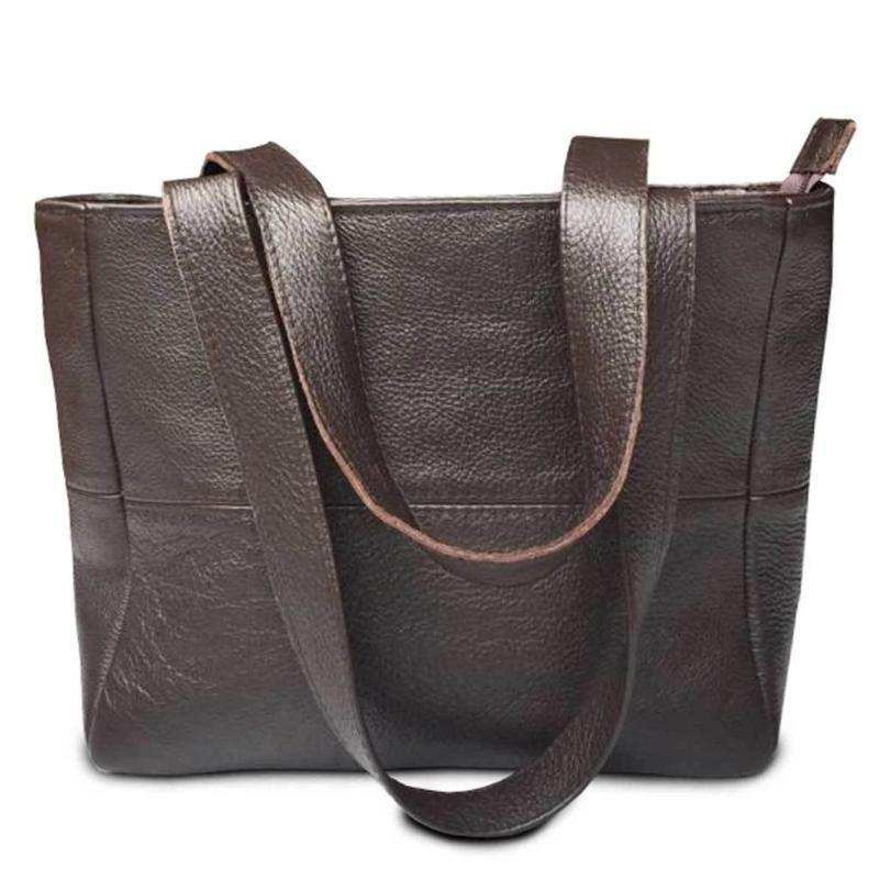 Mirelle Shopper Shoulder Handbag With Outside Zipped Pocket | Genuine Leather - Brown - MIRELLE Leather and Lifestyle