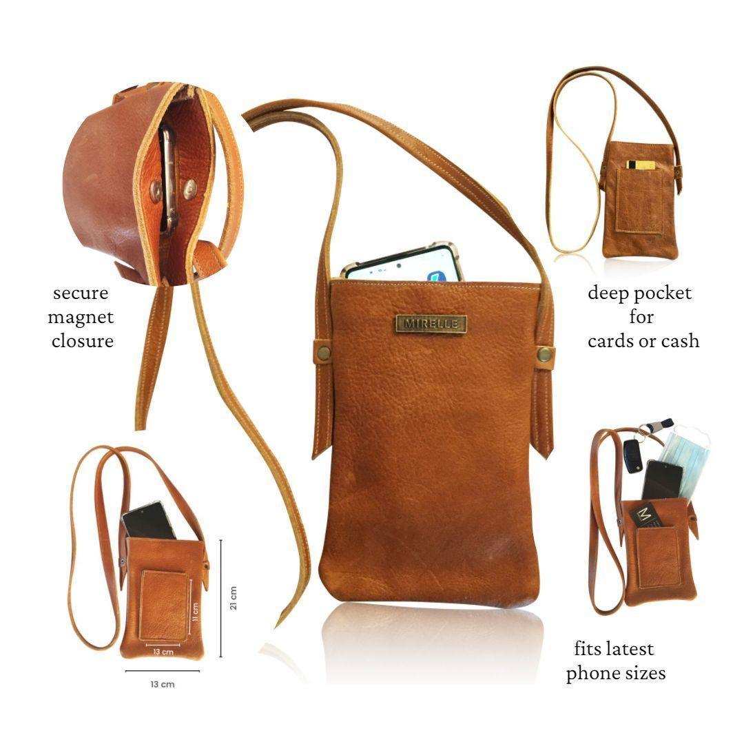 Mirelle Womens Leather Cellphone Sling Crossbody Handbag - MIRELLE Leather and Lifestyle