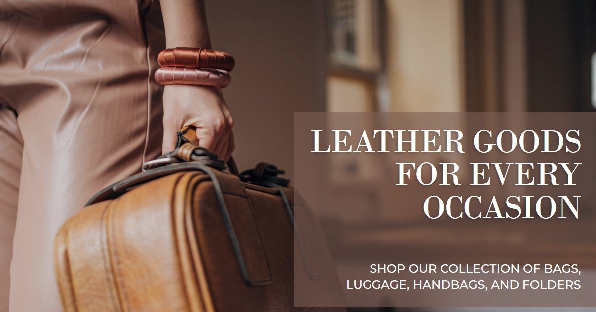 Close-up of a person holding a brown genuine leather handbag, showcasing leather accessories and beige outfit