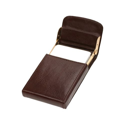 Genuine Leather Flip-Up Business Card Holder - Brown | MIRELLE