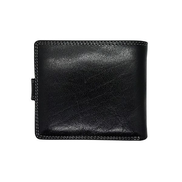 Leather Wallet With Coin Pouch and Tab Closure - Black | MIRELLE MIRELLE