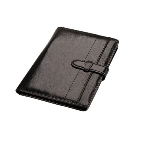 A5 Genuine Leather Folder with Tab Closure - Pen Loop - Filing Pocket - Brown