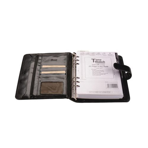 A5 Genuine Leather Organiser with Tab Closure - Black | Mirelle