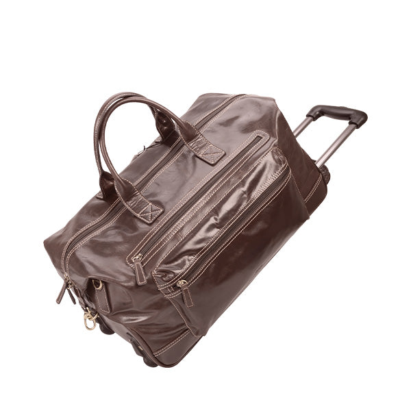 Skyline Trolley Leather Travel Bag with Wheels - Brown - Mirelle Leather and Lifestyle-600px