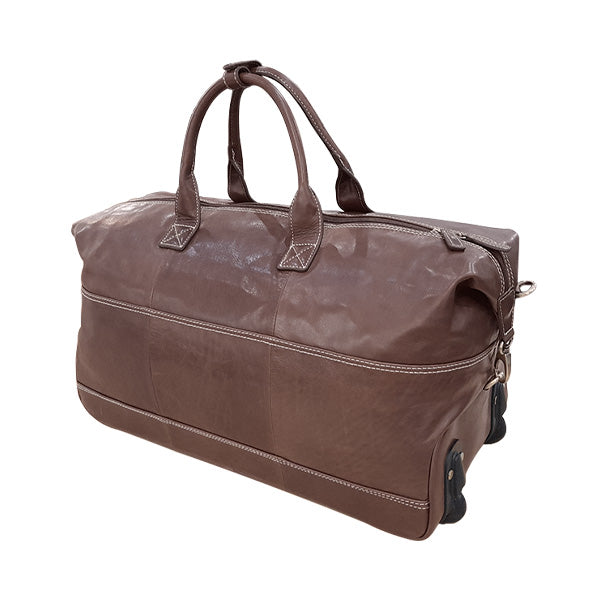 Leather Trolley Travel Bag with Wheels - Brown | MIRELLE MIRELLE