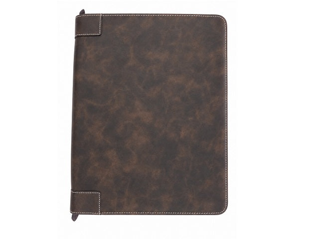 A4 Genuine Leather Mottled Zip-Around Folder – Brown | MIRELLE