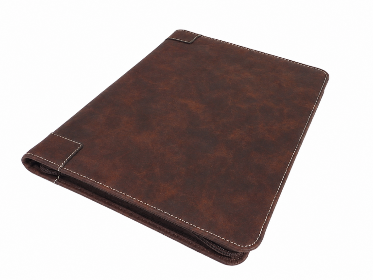 A4 Genuine Leather Mottled Zip-Around Folder – Brown | MIRELLE