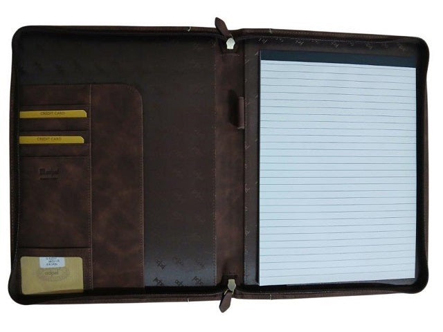 A4 Genuine Leather Mottled Zip-Around Folder – Brown | MIRELLE