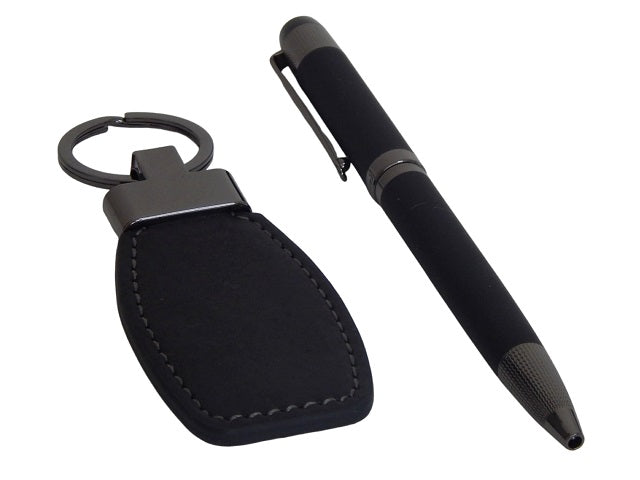Genuine Leather Key Ring & Avanti Pen Gift Set - Black | MIRELLE