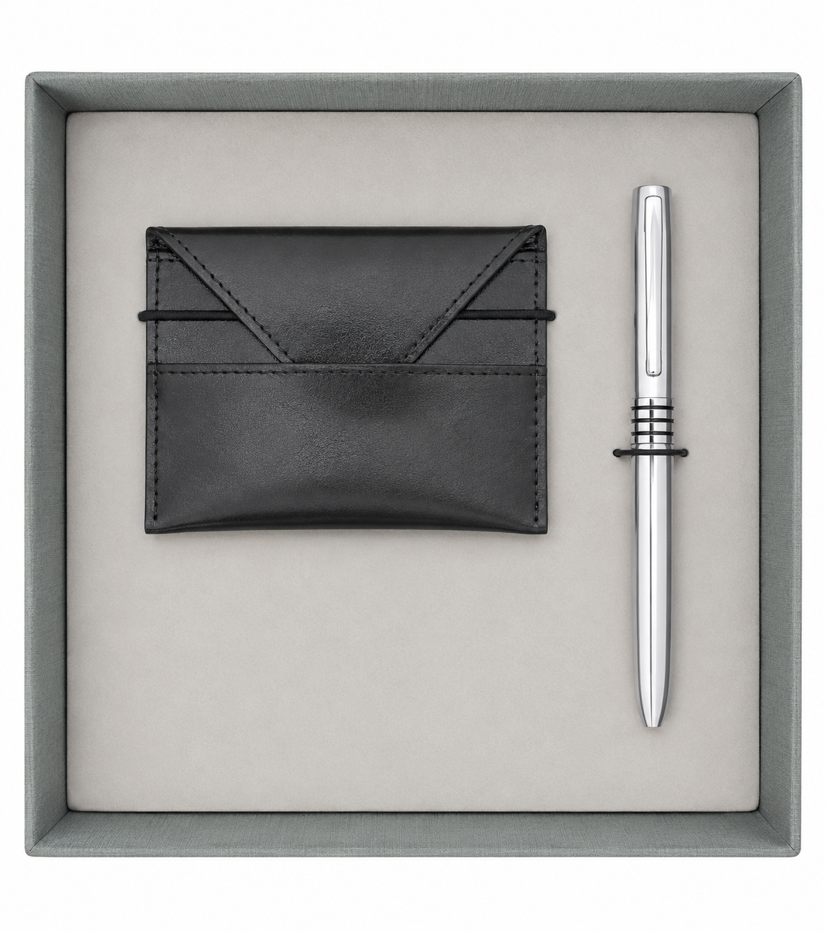 Genuine Leather Card Holder & Pen Gift Set - Black | MIRELLE