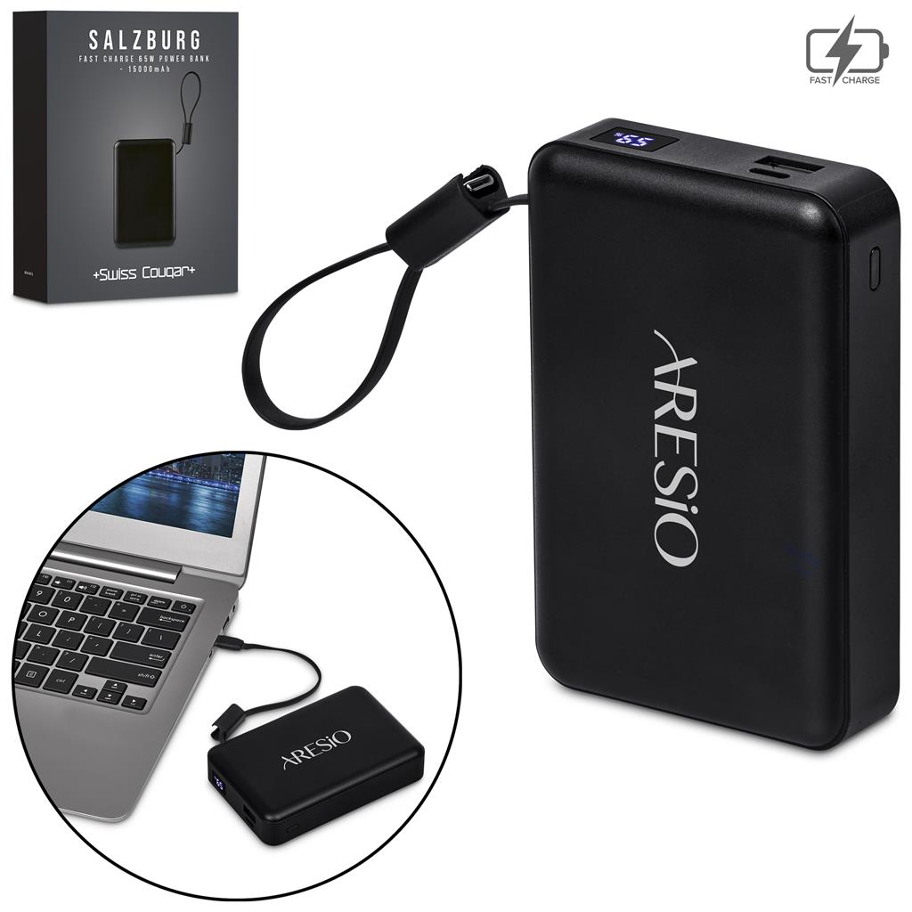 Swiss Cougar Salzburg Fast Charge 65W PD & QC Power Bank - 15 000mAh