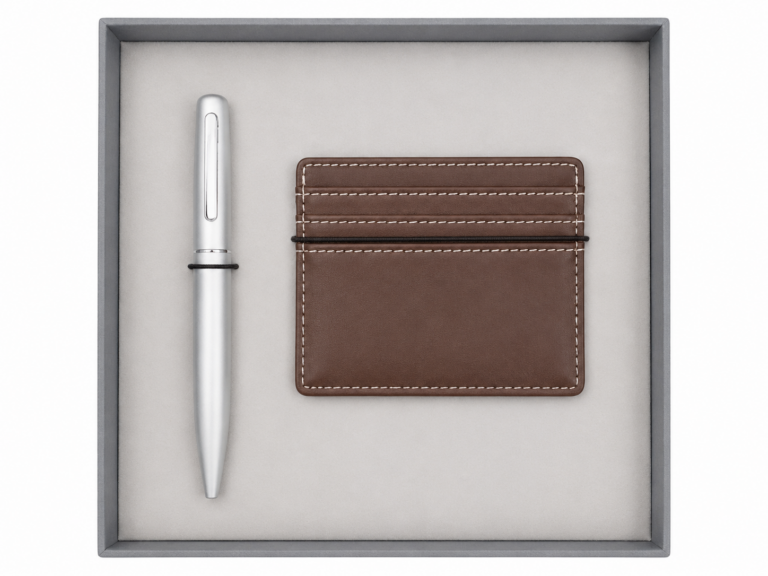 Leather Card Holder & Pen Gift Set - Brown | MIRELLE