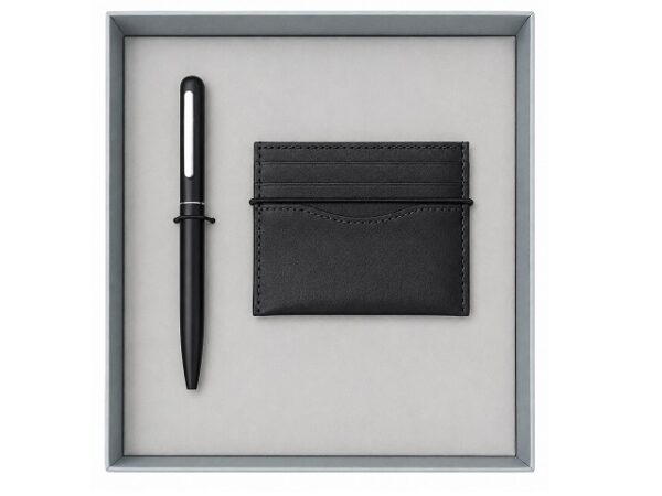 Vegan Leather RFID Card Holder & Pen Gift Set - Black | MIRELLE