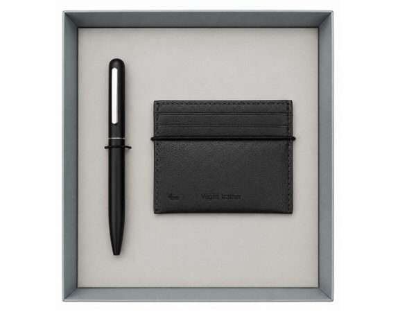 Vegan Leather RFID Card Holder & Pen Gift Set - Black | MIRELLE
