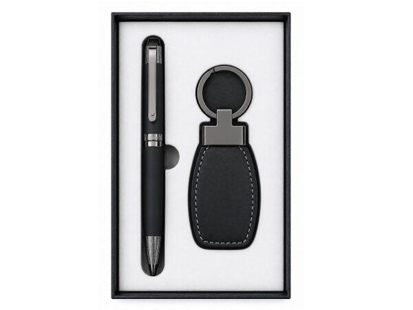 Genuine Leather Key Ring & Avanti Pen Gift Set - Black | MIRELLE