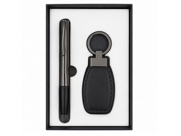 Genuine Leather Key Ring & Mirage Pen Gift Set - Black | MIRELLE