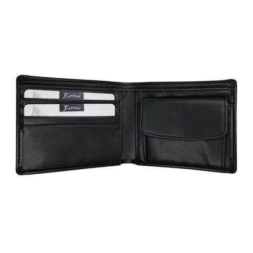 Genuine Leather Two- Fold Wallet - Black
