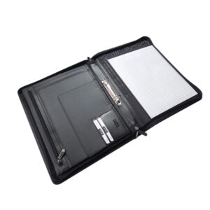 Mirelle - A4 Genuine Leather Zip Folder with Ring Binder - Black
