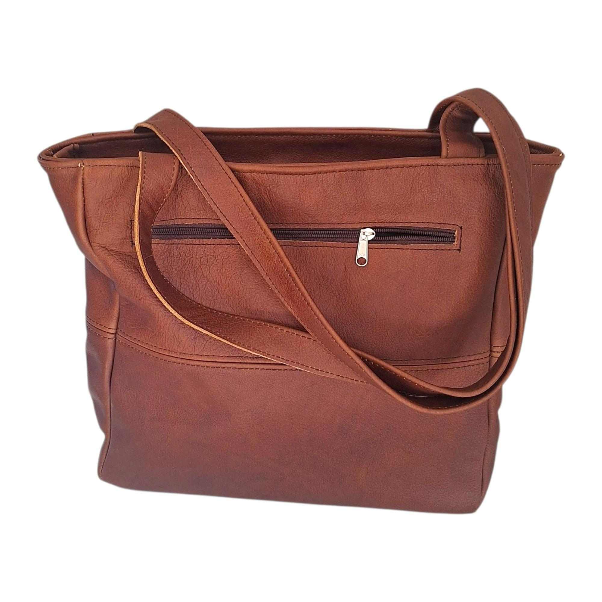 Leather Shopper Handbag With Outside Zipped Pocket | MIRELLE MIRELLE