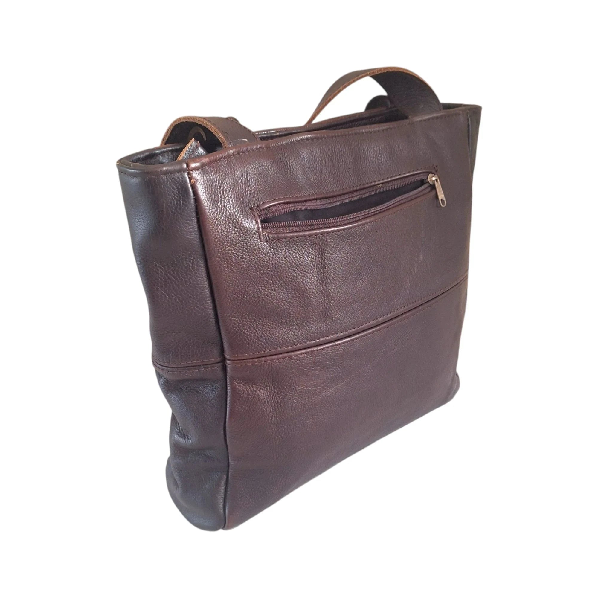 Mirelle Shopper Shoulder Handbag With Outside Zipped Pocket | Genuine Leather - Brown | Stock Room Sale MIRELLE