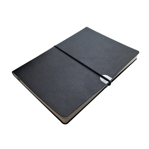 A5 Vegan Leather Notebook with Elastic - Black | Mirelle