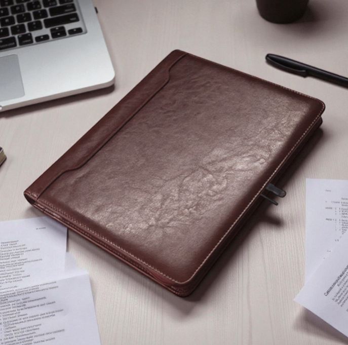 A4 Genuine Leather Executive Zipped Folder with Notepad and Multiple Interior Pockets - Brown | MIRELLE ZA Folder Mirelle Leather and Lifestyle