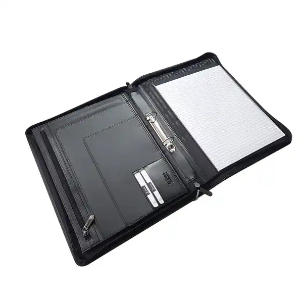 A4 Genuine Leather Zip Folder with Ring Binder and Handle - Black | MIRELLE - South Africa - Mirelle Leather and Lifestyle