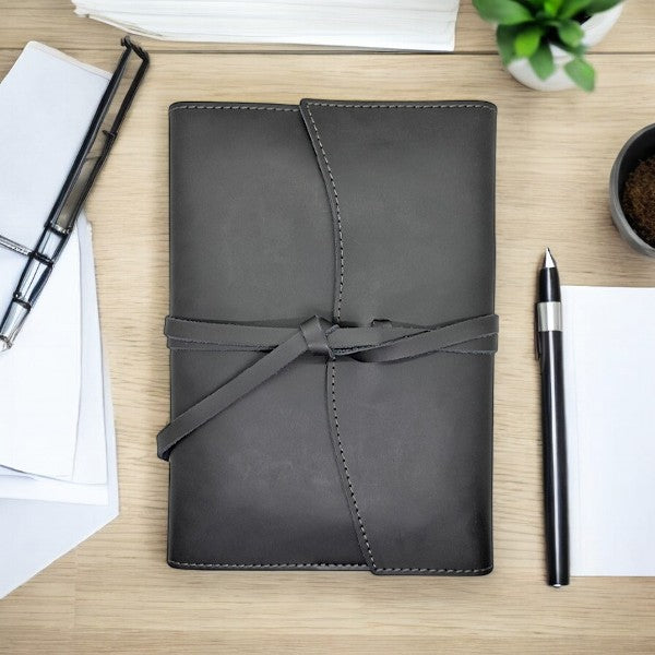 A5 Genuine Leather Trifold Slip On Notebook Cover and Notebook ZA Folder Mirelle Leather and Lifestyle